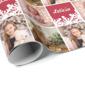 名前をカスタムする&フォトコラージュ赤白雪片 ラッピングペーパー (ロールコーナー)