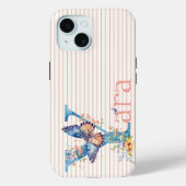 名前をカスタムする |フローラ蝶イニシャルブルー,ピーチ Case-Mate iPhoneケース (裏面)