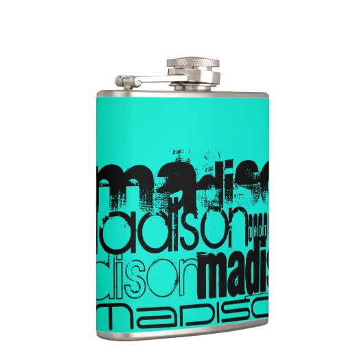 名前をカスタムする;ブラック&ネオンアクアターコイズ フラスク (右)