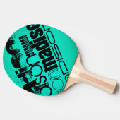 名前をカスタムする;ブラック&ネオンアクアターコイズ 卓球ラケット (横)