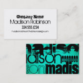 名前をカスタムする；ブラック&ネオンアクアターコイズ 名刺 (正面/裏面)