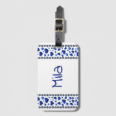 名前をカスタムする、ブルーグリッターハート ラゲッジタグ (正面縦)