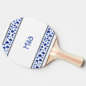 名前をカスタムする、ブルーグリッターハート 卓球ラケット (横)