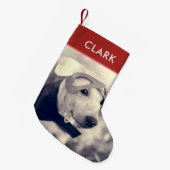 名前をカスタムする&ペットフォトlかわいい子犬の恋人 スモールクリスマスストッキング (正面 (吊り時))