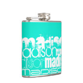 名前をカスタムする、ホワイトおよびネオンアクアターコイズ フラスク (右)