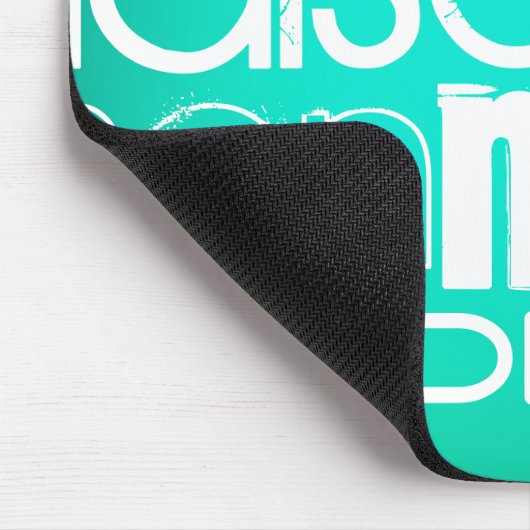 名前をカスタムする、ホワイトおよびネオンアクアターコイズ マウスパッド (コーナー)