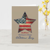 名前をカスタムする，マタイ，幸せな退役軍人の日，旧国旗 カード (黄色い花)