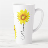 名前をカスタムする&モノグラムひまわりエレガント付き カフェラテマグ (右)