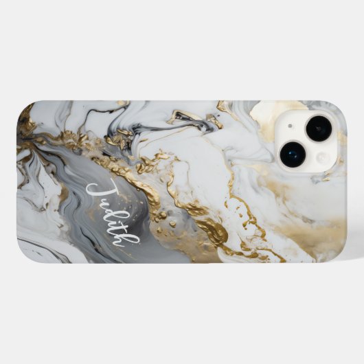 名前をカスタムする/モノグラムグレーホワイトと金ゴールドマーリング Case-Mate iPhoneケース (裏面 (横))