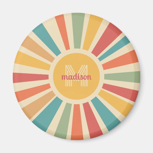 名前をカスタムする&モノグラムレトロストライプズ マグネット (正面)