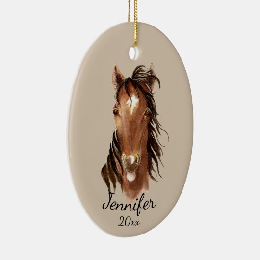 名前をカスタムする、モノグラム、文字水彩馬セラム セラミックオーナメント (右)