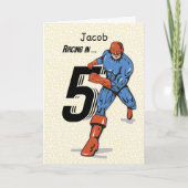 名前をカスタムする、ヤコブの第5誕生日のスーパーヒーロー カード (正面)