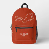 名前をカスタムする&ロケーションスキューバダイバー プリントバックパック (正面)