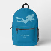 名前をカスタムする&ロケーションスキューバダイバー プリントバックパック (正面)