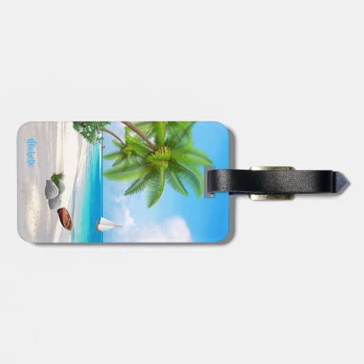 名前をカスタムする/両面の熱帯砂ビーチ ラゲッジタグ (裏面横)