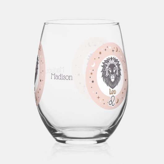 名前をカスタムする〔占星術の〕十二宮図サインレオ ステムなしワイングラス (右)