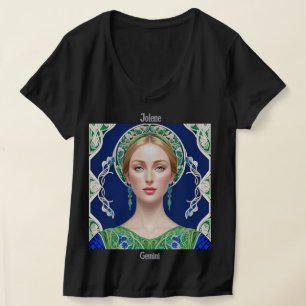 名前をカスタムする〔占星術の〕十二宮図サイン女性のVネック Tシャツ