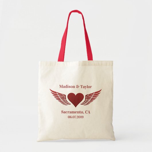 名前をカスタムする、場所と日付Wings of Loveバッグ トートバッグ (正面)