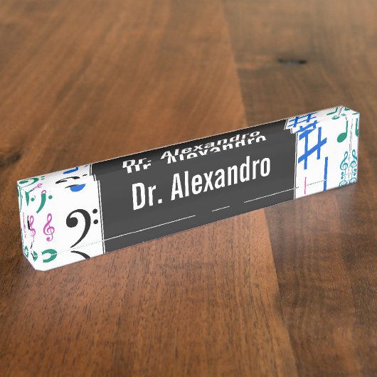 名前をカスタムする; 多くのカラフルな音楽ノートおよび記号 デスクネームプレート (側面)