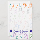 名前をカスタムする;多くのカラフル音符と記号 便箋 (正面/裏面)