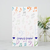 名前をカスタムする;多くのカラフル音符と記号 便箋 (スタンド正面)