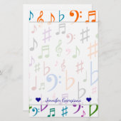 名前をカスタムする;多くのカラフル音符と記号 便箋 (正面/裏面)