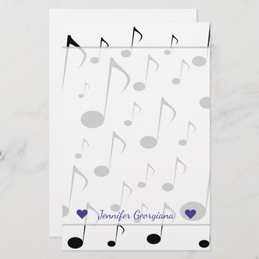 名前をカスタムする+多くの音符パターン 便箋 (正面/裏面)