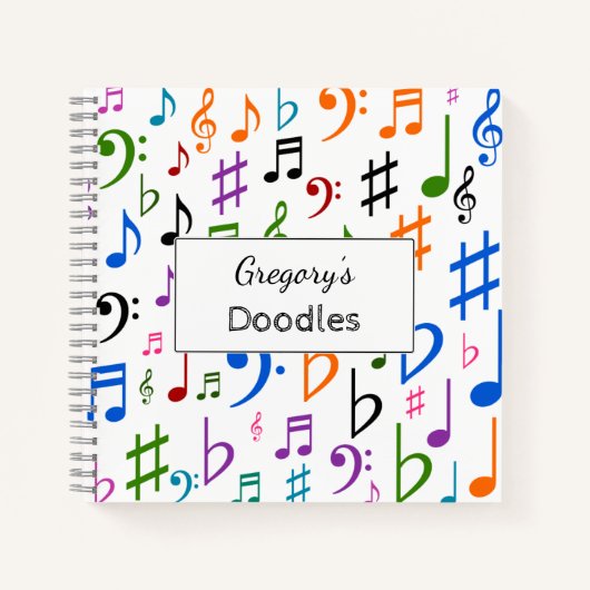 名前をカスタムする;多数の音カラフル楽ノートとシンボル ノートブック (正面)