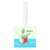 名前をカスタムする、少年、誕生日恐竜 キューブオーナメント (正面)