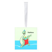 名前をカスタムする、少年、誕生日恐竜 キューブオーナメント (右)