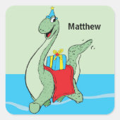 名前をカスタムする、少年、誕生日恐竜 スクエアシール (正面)
