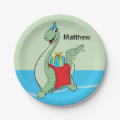 名前をカスタムする、少年、誕生日恐竜 ペーパープレート (正面)