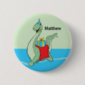名前をカスタムする、少年、誕生日恐竜 缶バッジ (正面)