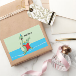 名前をカスタムする、少年、誕生日恐竜 長方形シール