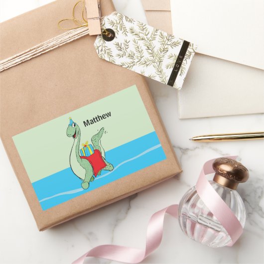 名前をカスタムする、少年、誕生日恐竜 長方形シール (ギフト)