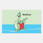 名前をカスタムする、少年、誕生日恐竜 長方形シール (正面)