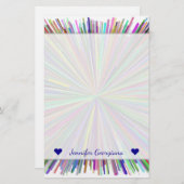 名前をカスタムする+数々のカラー線バーストパターン 便箋 (正面/裏面)