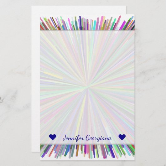 名前をカスタムする+数々のカラー線バーストパターン 便箋 (正面/裏面)