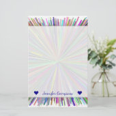 名前をカスタムする+数々のカラー線バーストパターン 便箋 (スタンド正面)