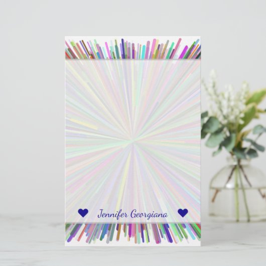 名前をカスタムする+数々のカラー線バーストパターン 便箋 (スタンド正面)