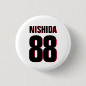 名前をカスタムする、数値、色。スポーツファンホワイト 缶バッジ (正面)