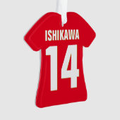 名前をカスタムする、数値、色。スポーツファン赤シャツ オーナメント (正面)