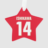 名前をカスタムする、数値、色。スポーツファン（赤） オーナメント (裏面)