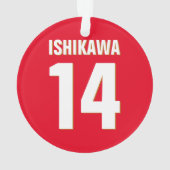 名前をカスタムする、数値、色。スポーツファン（赤） オーナメント (裏面)