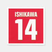 名前をカスタムする、数値、色。スポーツファン（赤） スタンダードカクテルナプキン (正面)