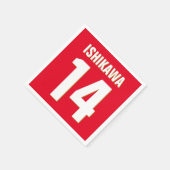 名前をカスタムする、数値、色。スポーツファン（赤） スタンダードカクテルナプキン (角)