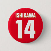 名前をカスタムする、数値、色。スポーツファン（赤） 缶バッジ (正面)