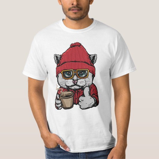 名前をカスタムする/文字かわいいコーヒーキャット Tシャツ (正面)