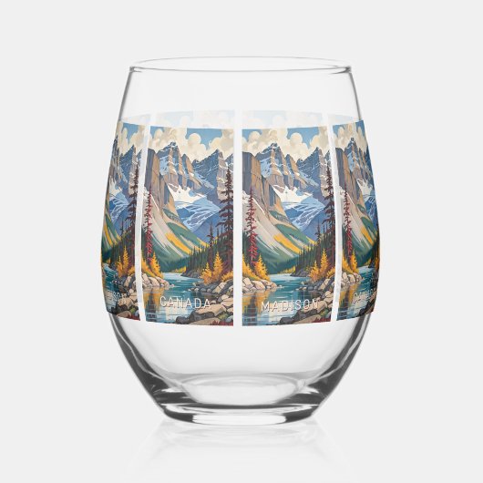 名前をカスタムする&文字カナダ旅行ポスター ステムなしワイングラス (裏面)