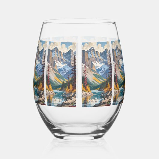 名前をカスタムする&文字カナダ旅行ポスター ステムなしワイングラス (右)